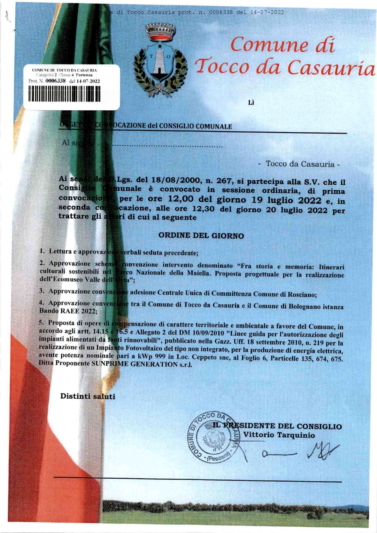 CONVOCAZIONE CONSIGLIO COMUNALE